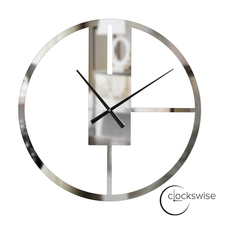 Clockswise Modern Round Big Wall Clock with Mirror Face, Decorative Silver Metal 22.75-in. Oversize Timepiece QI004635